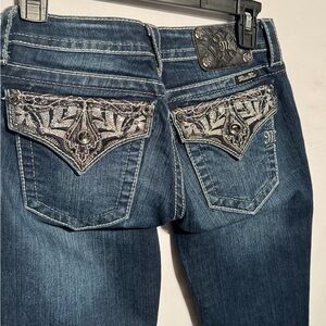 Miss Me Women's Blue Boot Cut Jeans with Silver Embroidery